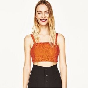 Zara Orange Lace Crop Top